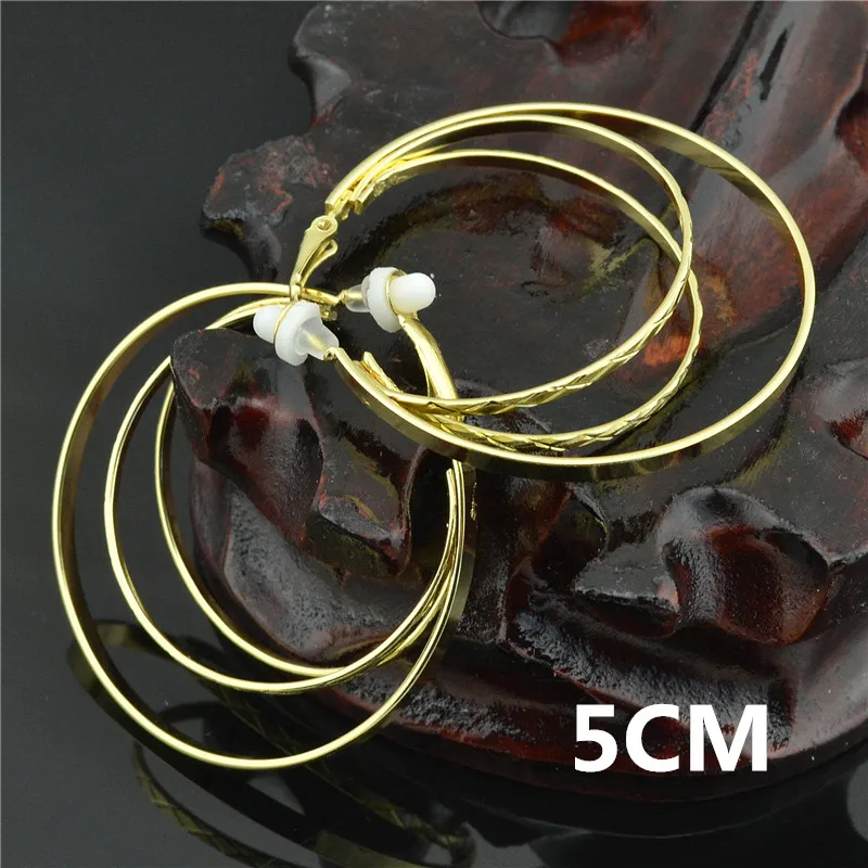 3 gold clip 5cm Женские серьги-клипсы без пирсинга, Модные женские ювелирные изделия, большие круглые золотые серебряные серьги,, женская серьга - Окраска металла: 3 gold clip 5cm