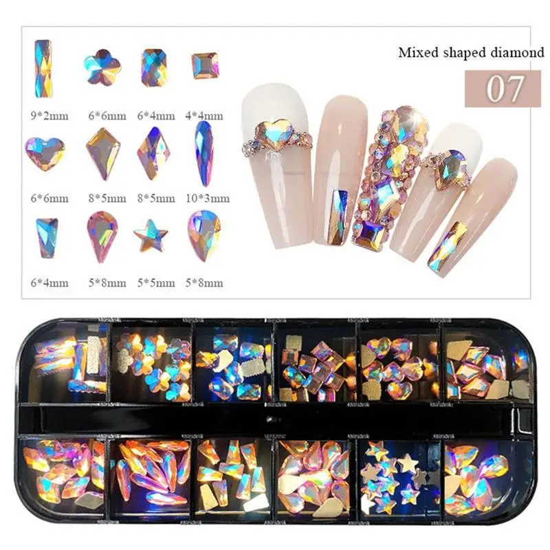 

240 AB Diamond Nail Rhinestones 12 Shapes Flat Back 3D Colored Glass Rhinestone Nail Art Nail Art Decorative Rhinestones