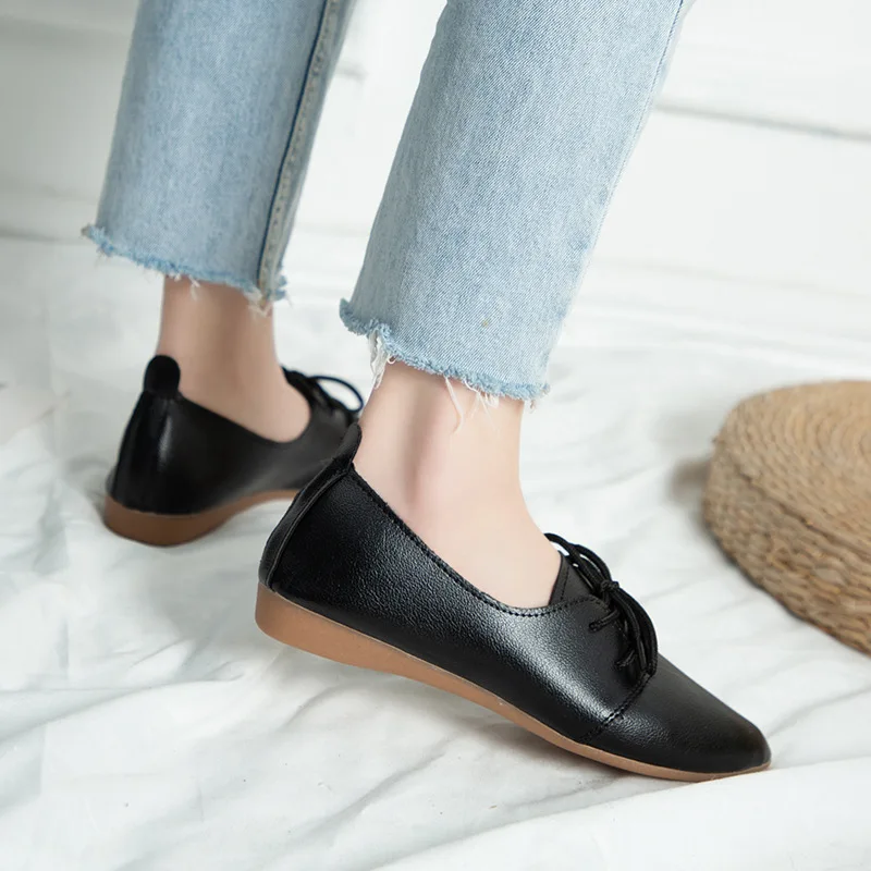 2020 Spring New Casual Women Shoes Women's Shoe Lace-Up Female Flats Pointed Toe Woman Oxfords Size 35-40 Ladies' Peas Shoes
