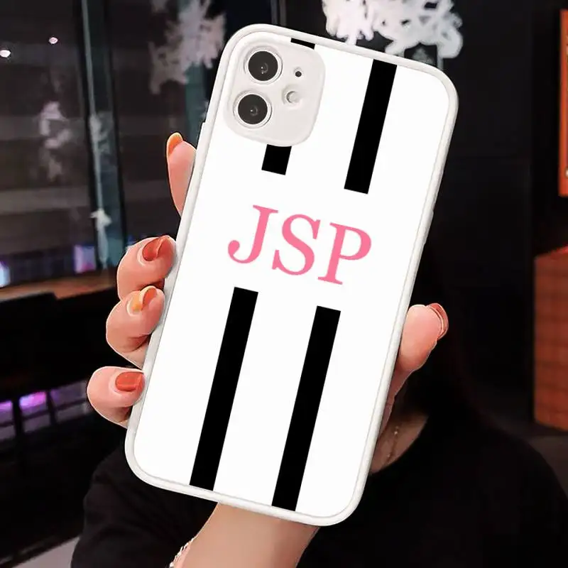 

Monogram Initial Stripe Personalized Name Phone Case Matte Transparent for iPhone 7 8 11 12 s mini pro X XS XR MAX Plus cover