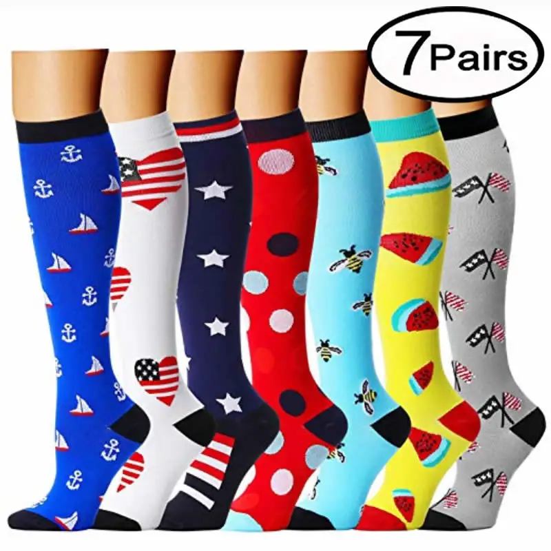 Wholesale Compression Stockings 7 PAIRS PER SET Outdoor Sport Compression Socks Knee High Outdoor Accessories Footwear
