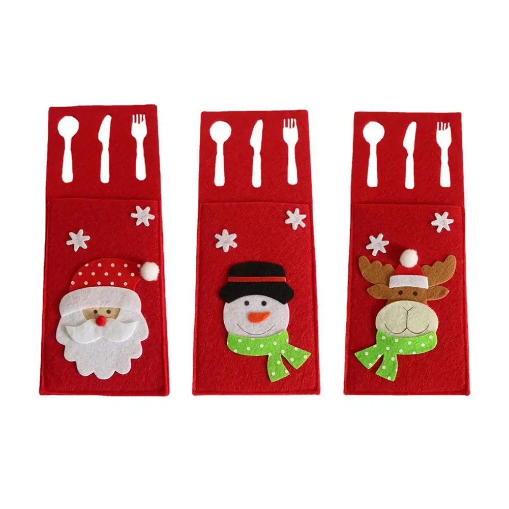 

4pcs Christmas Cutlery Bag Santa Snowman Elk Pattern Knife Fork Tableware Holder Bag 2022 New Year Xmas Party Table Decoration