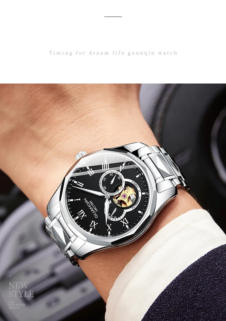 GUANQIN Japan MIYOTA Quartz Movement Automatic Mechanical Watch Men Luxury Tungsten Steel Push Button Hidden Clasp Male Clock