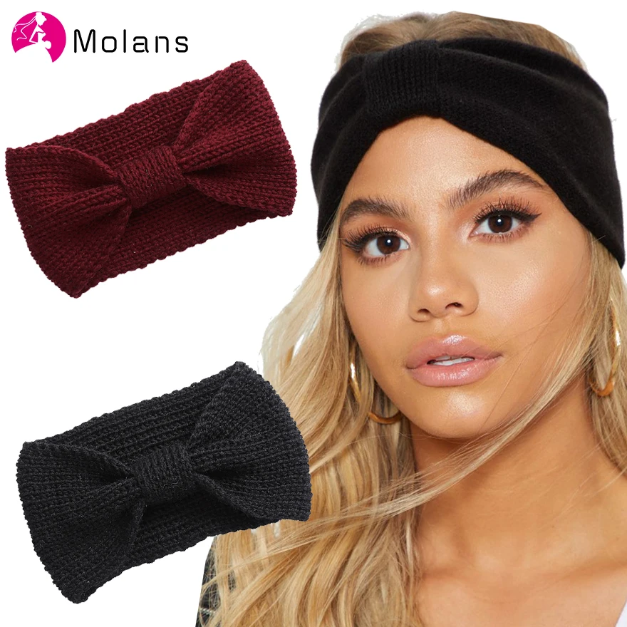 Molans однотонные вязаные повязки на голову с бантом новинка зимняя теплая вязаная
