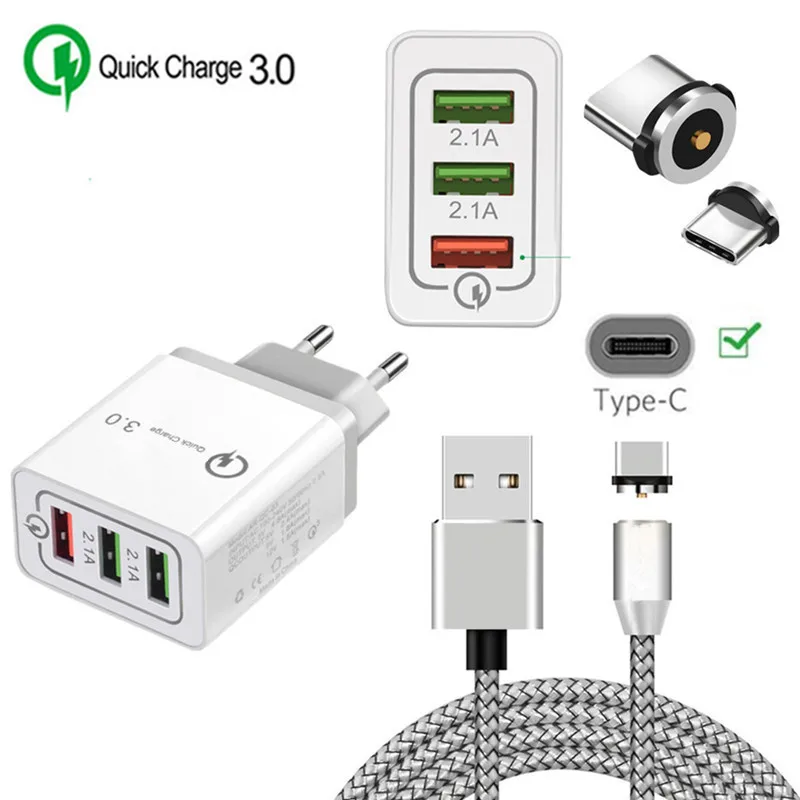 Магнитный USB кабель QC 3,0 быстрое зарядное устройство type C Магнитный зарядный провод для samsung Galaxy S8 S9 A7 A5 A3 C9 Redmi K20 Note 7 Pro