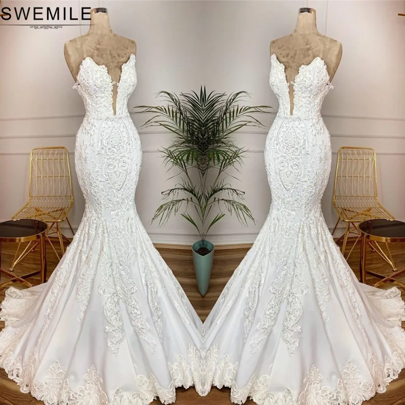 SWEMILE романтическое кружевное свадебное платье русалки Robe De Mariee сексуальное свадебное платье с открытой спиной на шнуровке Vestido De Noiva