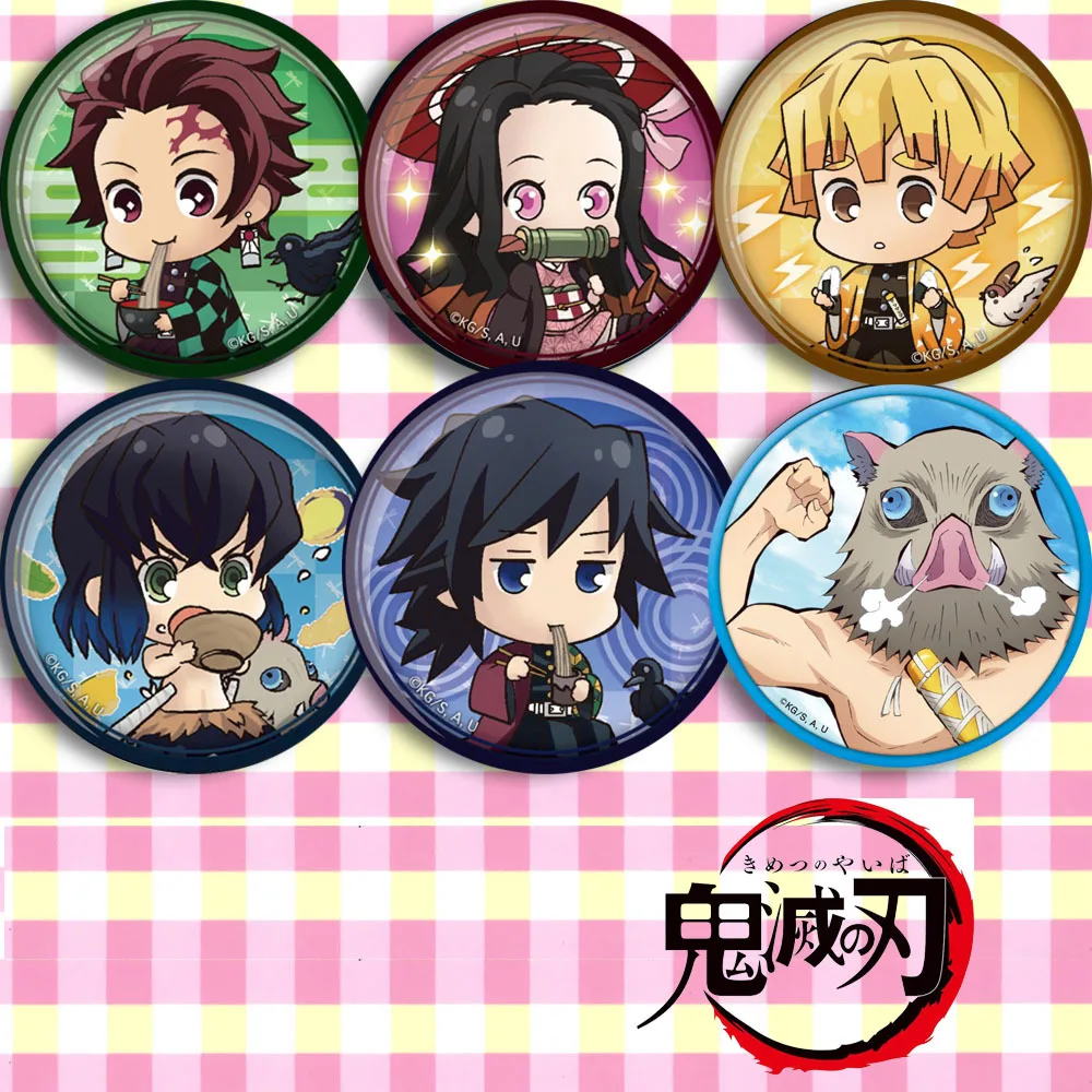 6 шт./лот Значок аниме Demon Slayer Kimetsu Безжизненный Yaiba Штырьки Tanjirou Nezuko Zenitsu Inosuke Giyuu Muzan Игрушечная модель кукла.