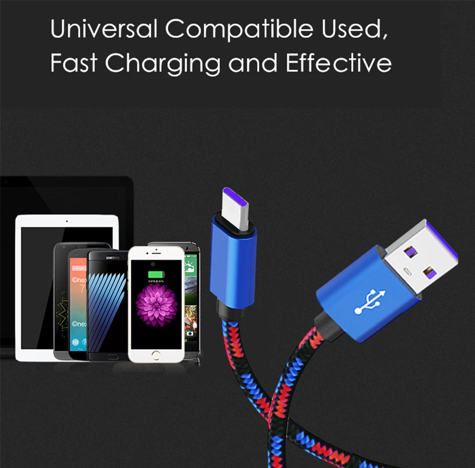 Usb-кабель для мобильного телефона, микро сменный IOS type-c, синий цвет, 5А, быстрая зарядка, линия передачи данных, нейлоновый материал