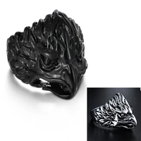 black silver color vintage punk retro eagle head mens ring fashion hip hop rings for men women gothic rock jewelry gift