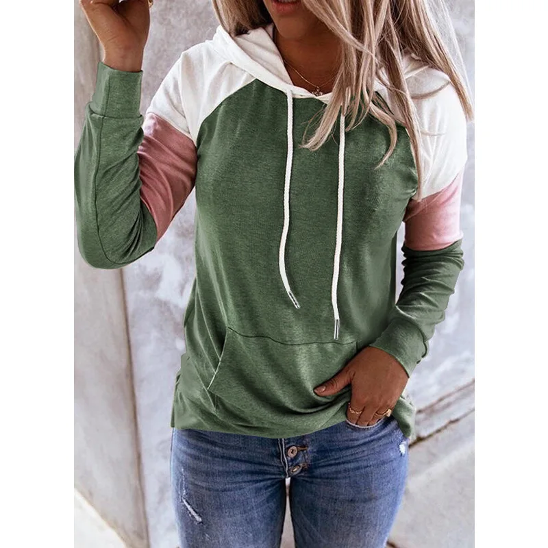

Spring and Autumn Leisure Long Sleeve Loose Casual Color Blocking Hooded Women's Sweatshirt Casual Sport Pullovers Oversized