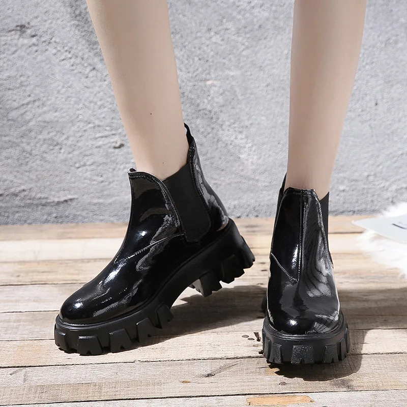 Женские зимние ботинки полуботинки Челси Ботинки martin на толстой подошве в