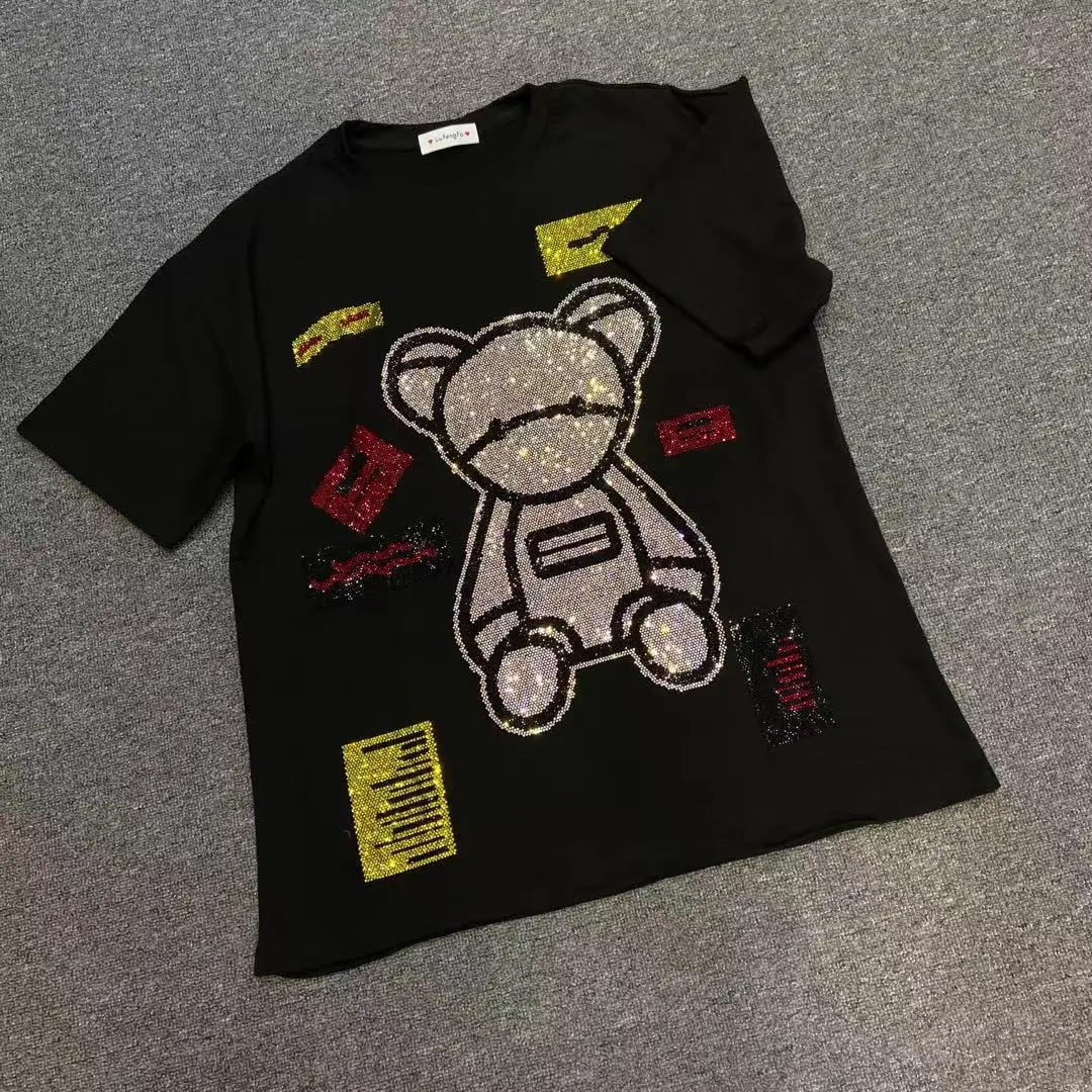 

Autumn and Winter New Round Neck Short Sleeve Frosted Top Casual Loose Foreign Style Top Women's European Goods Versatile Short