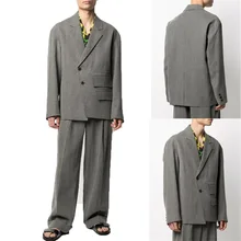 Conjunto de trajes de 2 piezas para hombre, Blazer holgado de talla grande, traje Formal informal de negocios para graduación, color gris, hecho a medida, estilo japonés (3)
