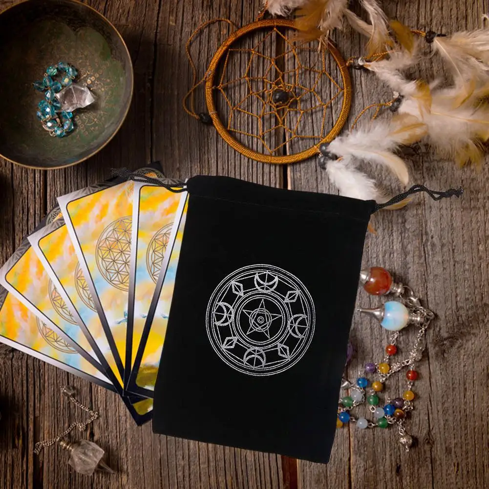 Bolsa de almacenamiento de cartas de Tarot de pentagrama de terciopelo, Mini bolsa con cordones, bolsita con cord&oacute;n para joyer&iacute;a, 2021-4