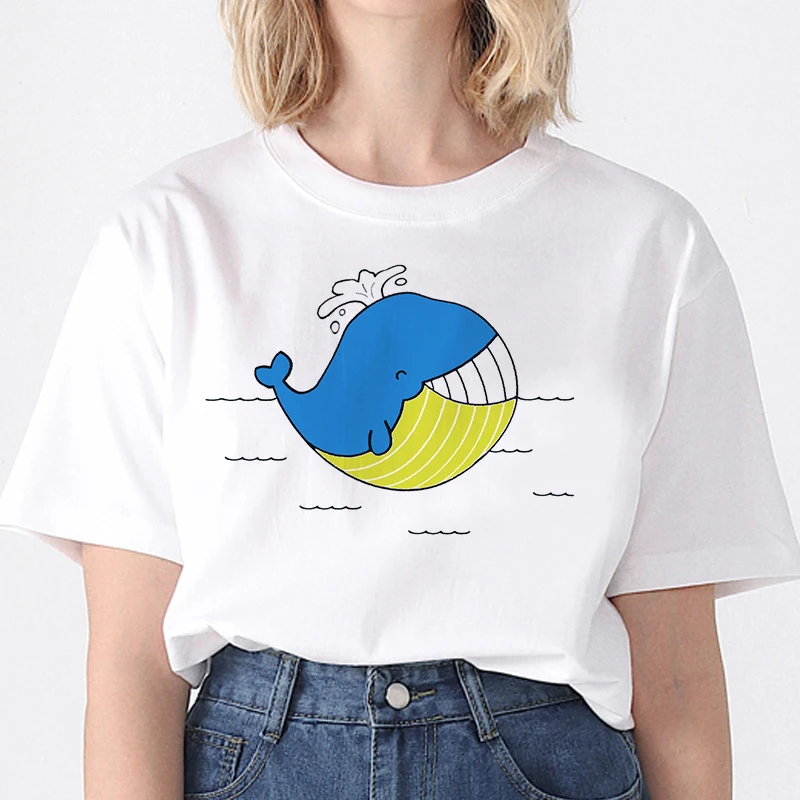

Women T Shirt Cartoon Whale Graphic Print Cute Summer Top Tees Fashion Streetwear Casual Short Sleeve Female Clothing Aesthetic