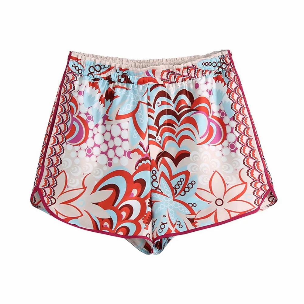 

Za Bermuda Shorts Woman Summer 2021 Green Print High Waist Short Pants Women Vintage Loose Casual Streetwear Shorts Sets