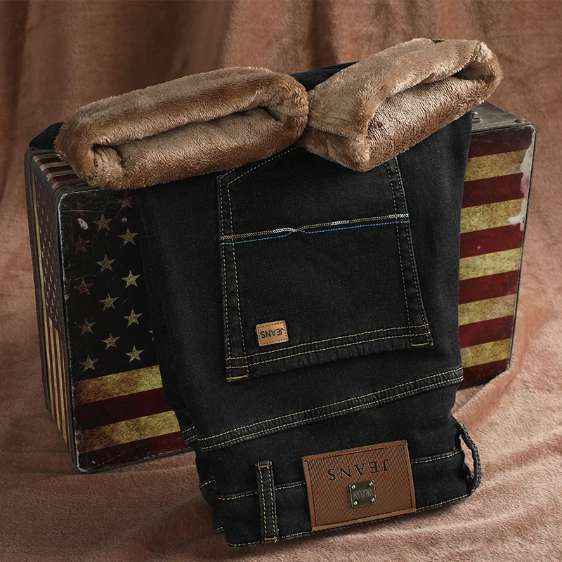 2019 зимние мужские теплые джинсы классический стиль модные повседневные