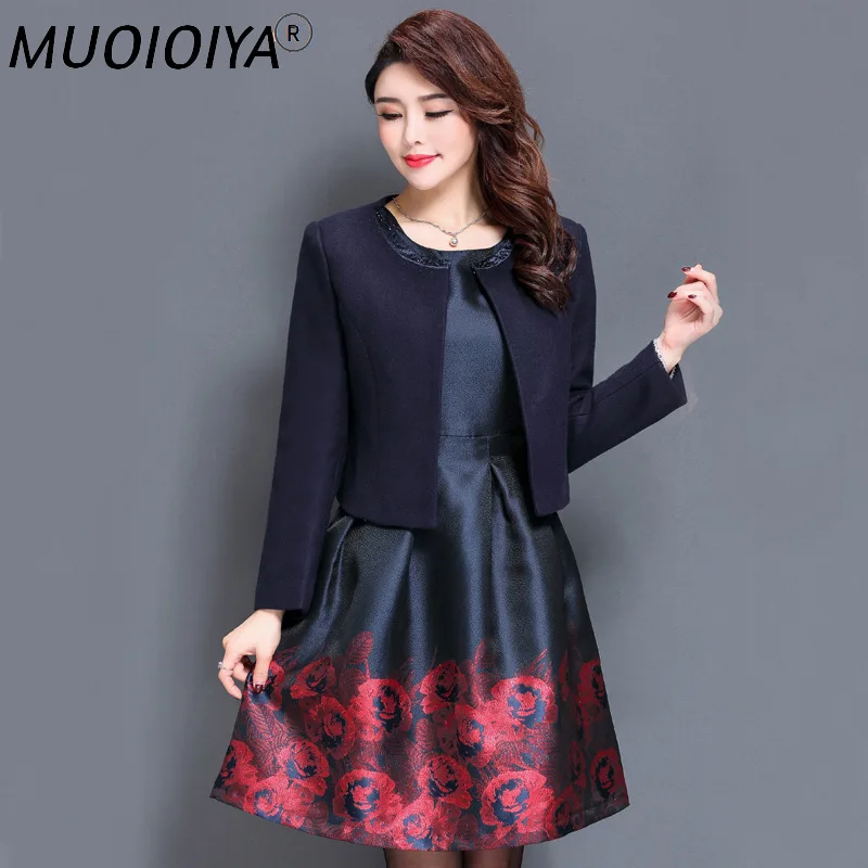 

Женское винтажное Деловое платье, элегантное платье-трапеция с черной курткой, приталенный силуэт, офисная одежда для работы, весна-осень