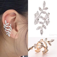 new retro crystal earings rhinestone leaf ear cuff earrings warp clip ear clip womens fashion jewelry 1pc