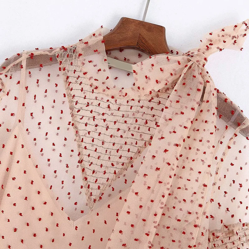 Женское весеннее платье в горошек вечерние платья до колена с бантом круглым