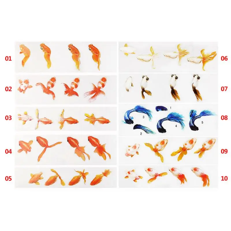 

10 видов стилей 3D Золотая рыбка в виде синей рыбы листья травы УФ Смола наклейки совсем прозрачную пленку смолы DIYFillers вода-как картина ювелирных изделий инструмент