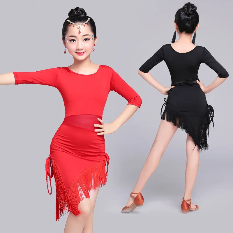 

Tassel Latin Dance Dress For Girls Children Salsa Tango Ballroom Dancing Dress Competition Costumes Kids Practice Dance Clothing
