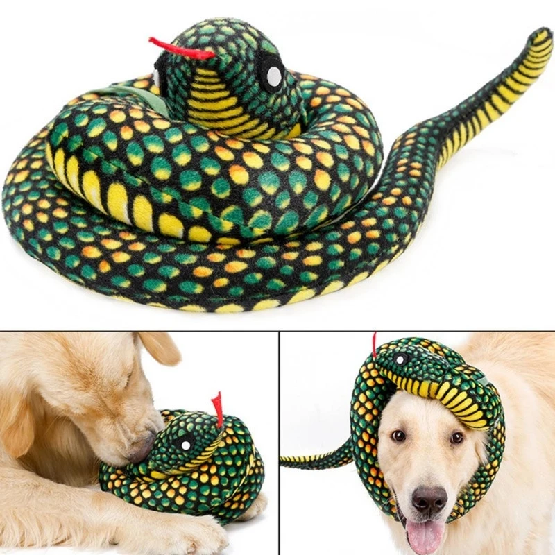 Плюшевая игрушка для собак вокал змея ошейник украшение имитация змеи пищащая