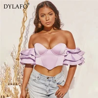 2021 new elegant ruffles sleeve crop tops women strapless off shoulder backless zipper sexy club party tops 2020 summer clothes