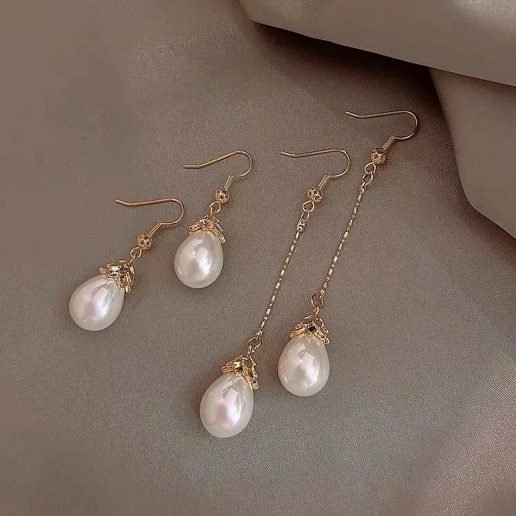 Simple Water Drop Imitation Pearl Temperament Ear Hook Retro Palace Style Elegant Long Paragraph Wild High-quality Earrings | Украшения и