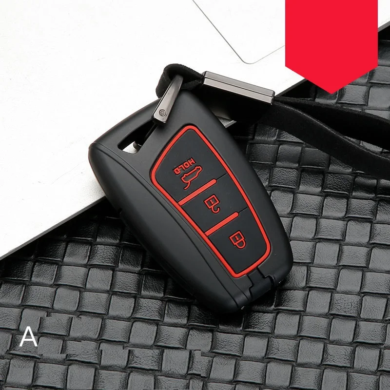 A black red Углеродное волокно сплав+ силиконовый Автомобильный Брелок дистанционного управления с ключом Оболочка Чехол для hyundai Santa Fe Grand ix45 Сентениал ГЕНЕЗИС - Название цвета: A black red