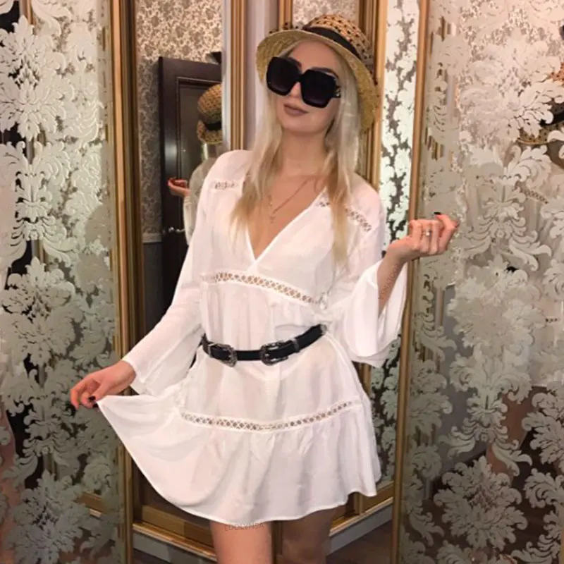 2020 сексуальное открытое белое хлопковое летнее пляжное платье женская пляжная