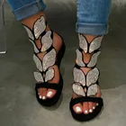 Женские босоножки на низком каблуке, с открытым носком и кристаллами, повседневные сандалии на плоской подошве, пляжные туфли, Новинка лета 2021