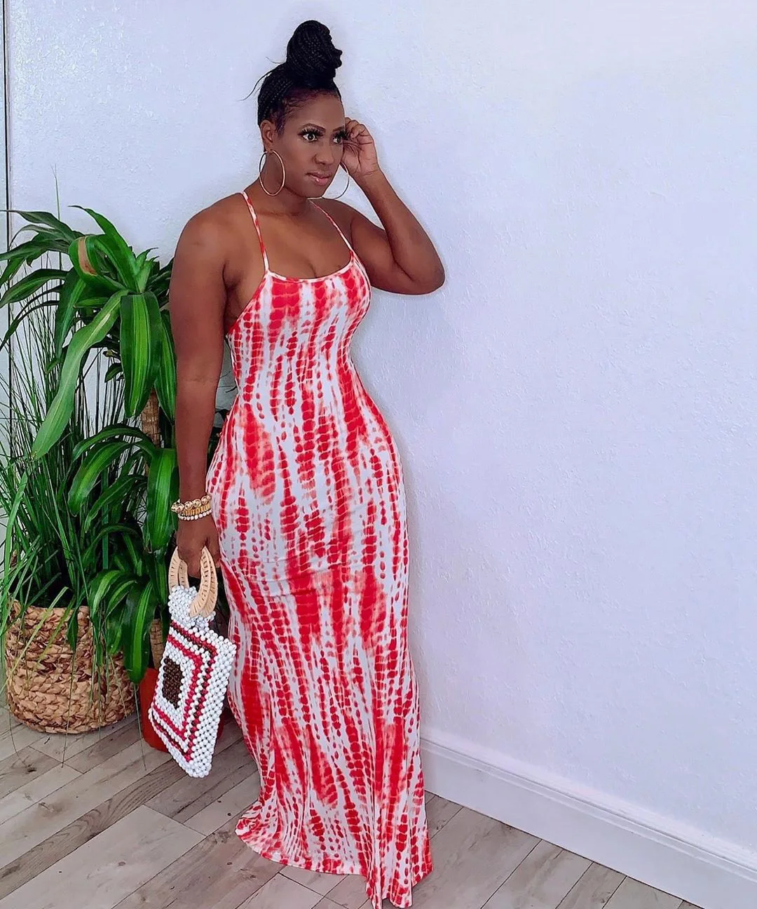 

Neckline Nude Back Tie Dyed Long Dress Women's Dress Fashion Party Date Summer Cool Seaside Picnic Street Dress Nightclub Skirt