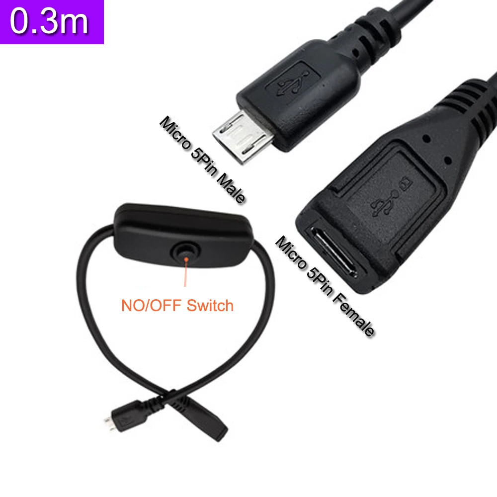 Micro USB 5P мужской-муфтовый стыковочный кабель с переключатель вкл./выкл. 2 0 на
