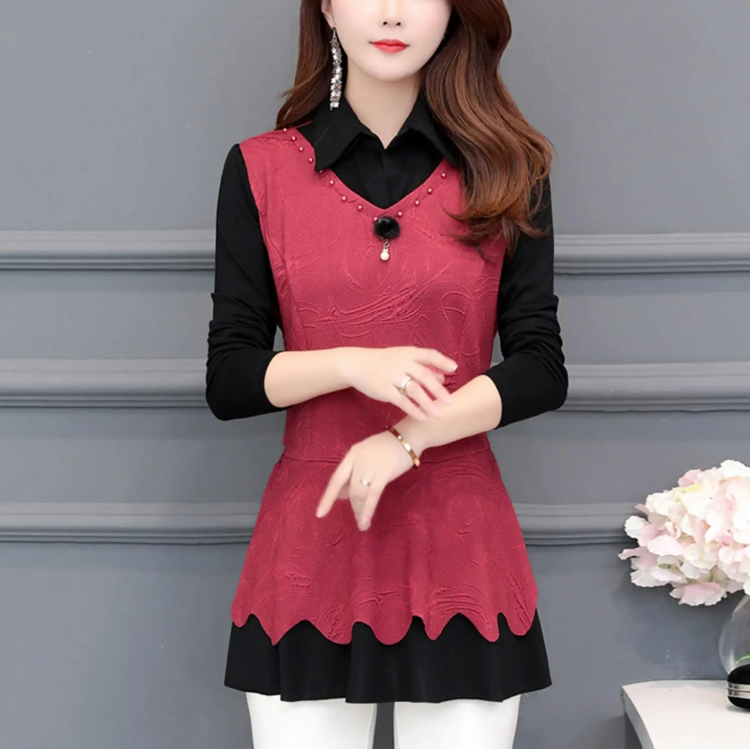 

5XL Plus Size floral Women Blouses long Sleeve hollow out Long Shirt Female Casual tops 2020 korean fashion clothing