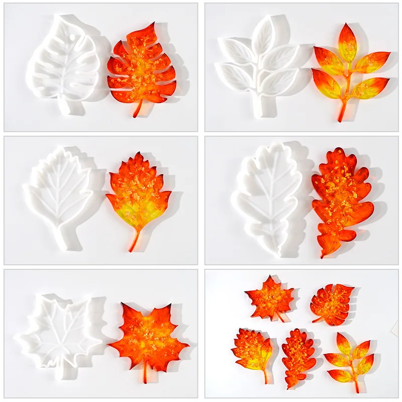 

DIY Art Crafts Leaves Coaster Silicone Resin Mold Tropical Maple Leaf Resin Casting Mold for Casting Resin Concrete Designer
