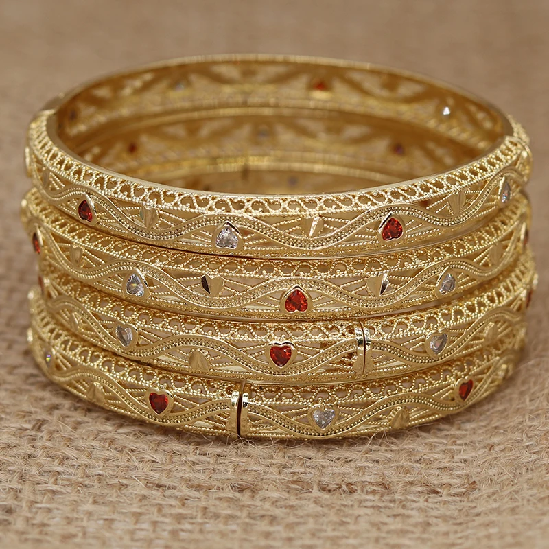 

Dubai Bangles For Women Saudi Arabia Bracelets Africa 4pcs/lot Trendy Girl With rhinestones Jewelry Habesha Indian Bride Gift