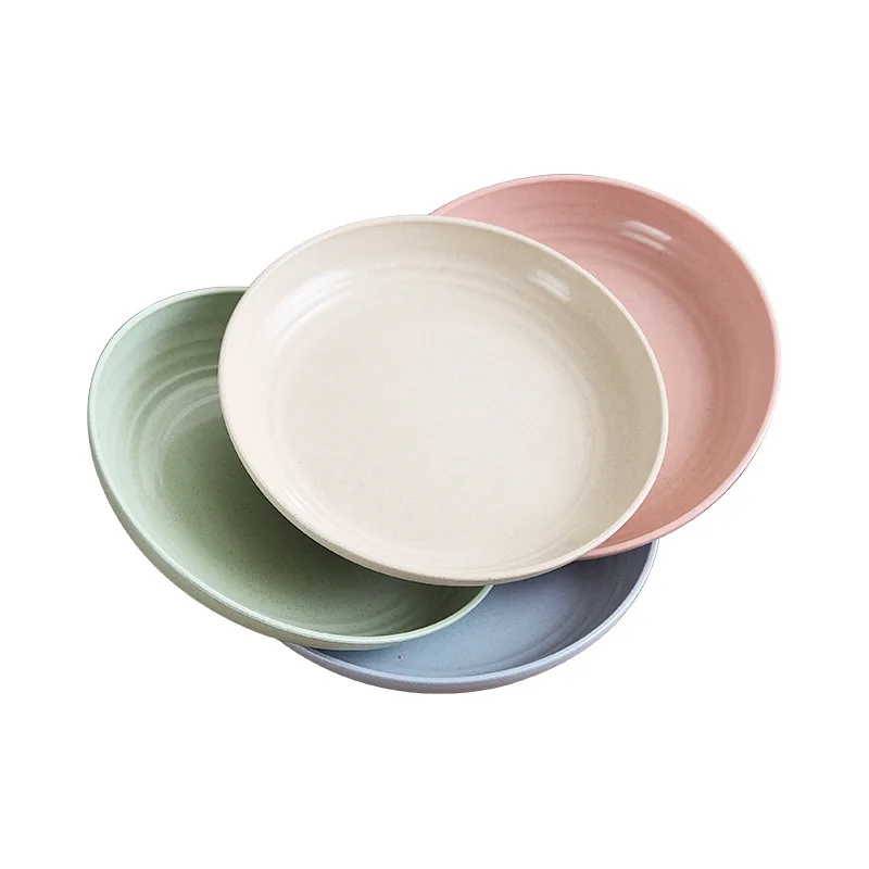 

4PCS 20CM Wheat Straw Plate Set Dishes Round Lightweight Unbreakable Dinner Plates Microwave Safe for Dessert Home Picnic Salad