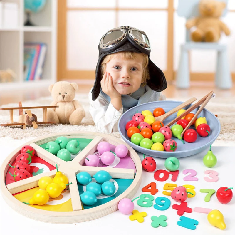 

Kid's Montessori Education Simulation Fruit Classification Toys Learning Color Math Pretend Play Clip Fruits Toys