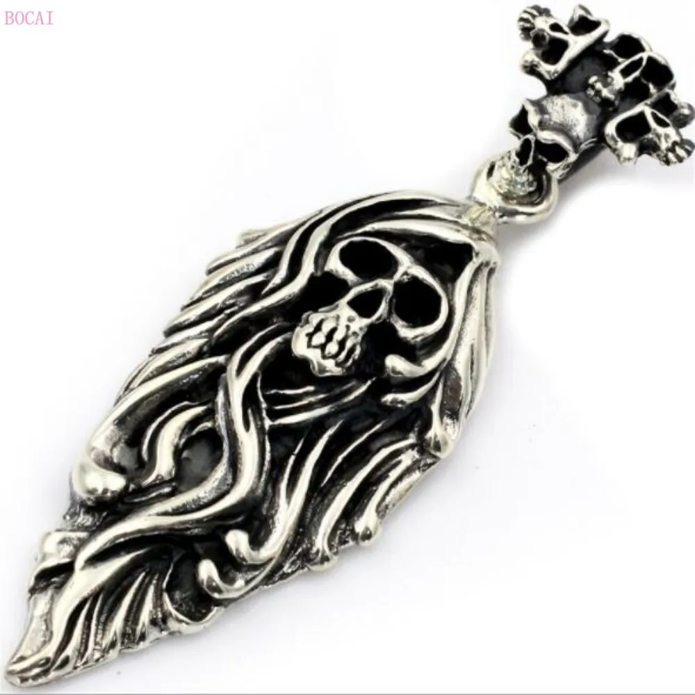 

BOCAISkull Witch pendant S925 Sterling Silver Thai silver hand made dark Punk personality men's and women's Necklace pendant