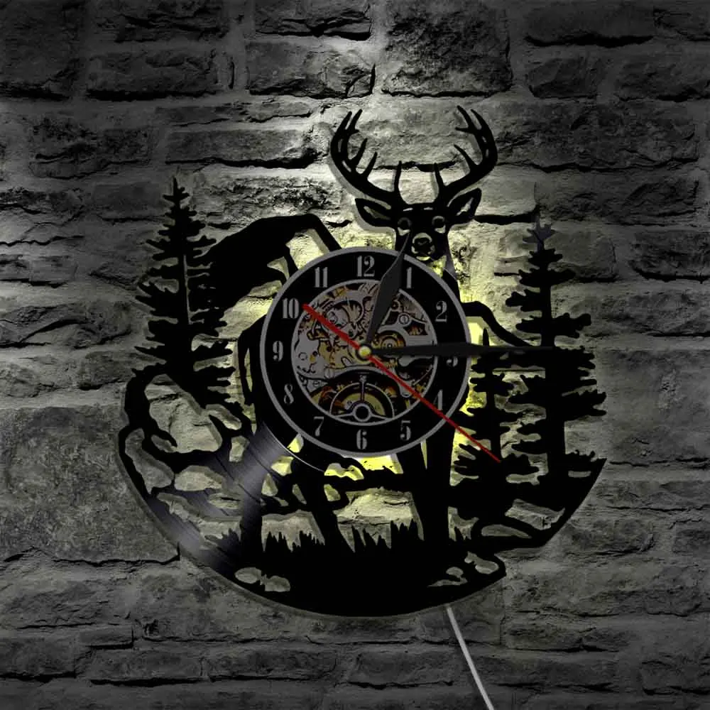 С принтом в виде березовых деревьев Лесной Олень Wall Art светодиодный часы леса Buck