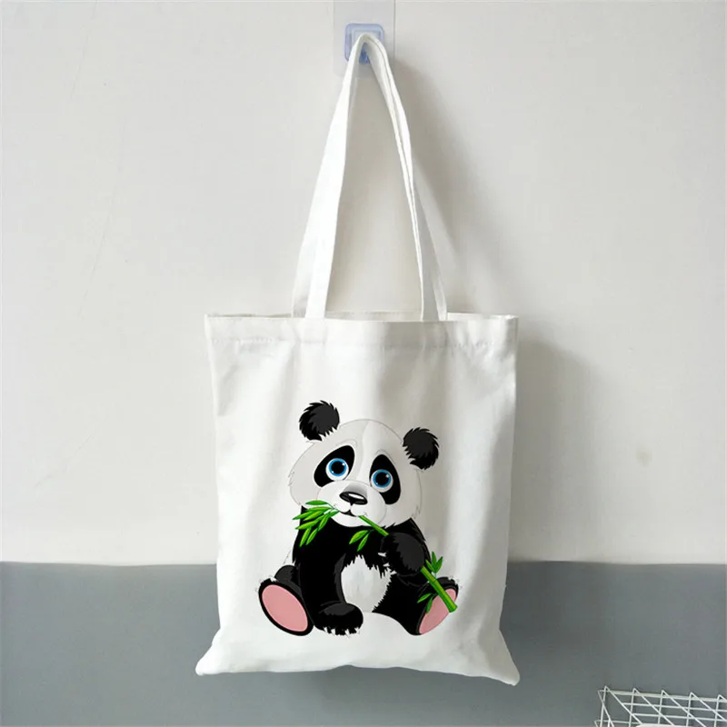 

Women Shoulder Bags Cute Panda Cartoon Animal Print Ladies Shopping Travel Tote bag Reusable Female Handbags Canvas Tote Bag