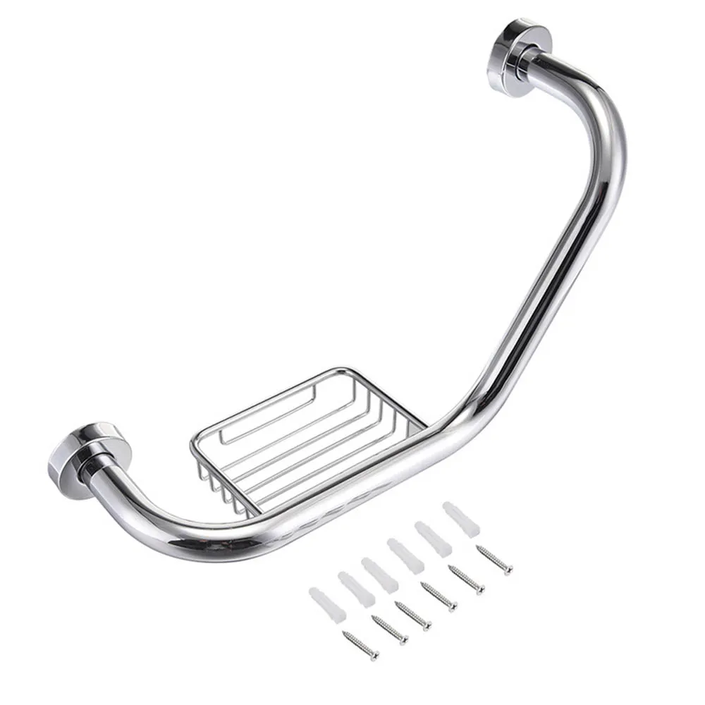 Нержавеющая противоскользящая безопасная ручка для ванной и туалета с мыльницей