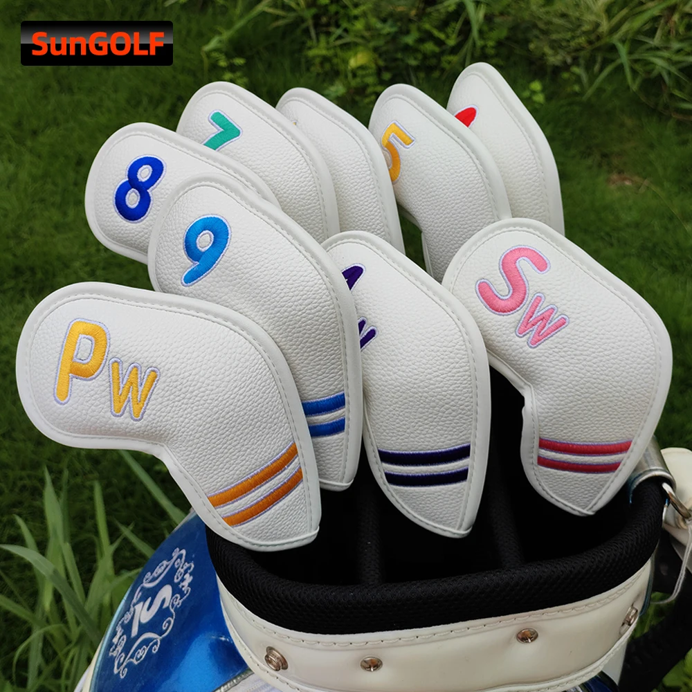 

New Golf Iron Headcover Colorful Number Golf Iron Head Covers Iron Headovers Wedges Covers 4-9 ASP 10pcs with White Color
