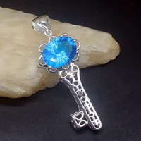 gemstonefactory jewelry big promotion 925 silver key design london blue topaz women ladies mom gifts necklace pendant 20213975