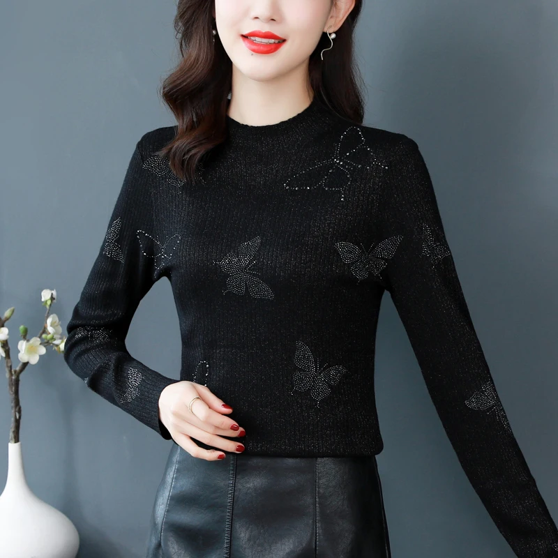 

Spring/Autumn Women's Sweater New Fashion Casual Slim Stretch Cotton Long Sleeve O-neck Printing Pullover Top Houthion