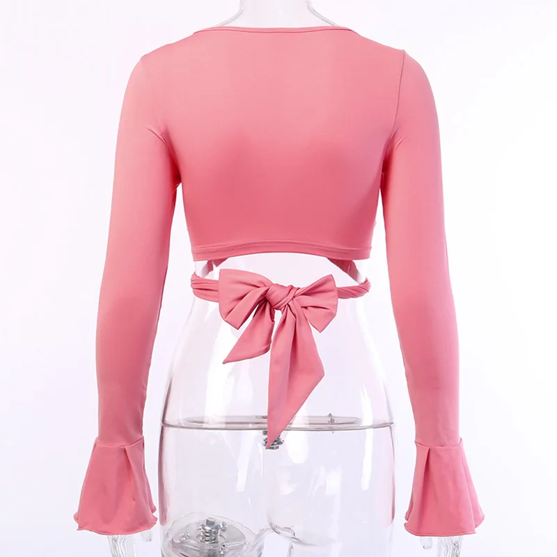 Сексуальная футболка женский укороченный топ с длинными рукавами глубоким