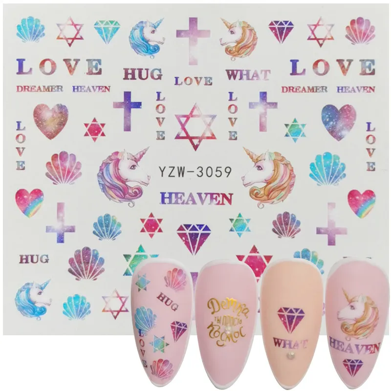 

2023 New Nail Art Sticker Gradient Iridescent Unicorn Shell Cross DIY Water Transfer Sliders for Manicure Decorations Tool