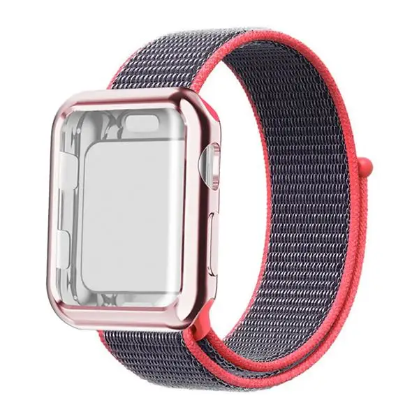Electronic pink Чехол+ ремешок для часов apple watch 4 5 ремешок 44 мм/40 мм correa apple watch 38 мм iwatch ремешок 42 мм спортивный нейлоновый браслет ремешок для часов 3/2 - Цвет ремешка: Electronic pink
