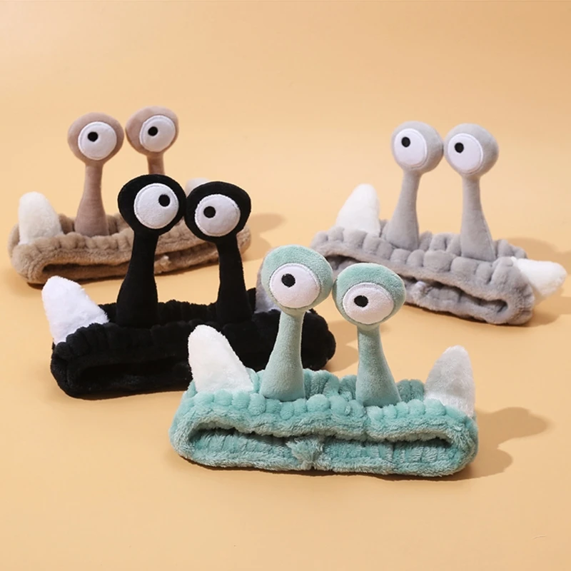 

Funny Cute Snail Eyes Ears Plush Headband Cartoon Antenna Wash Face Stretch Hair Band Solid Color Makeup Turban Bandana